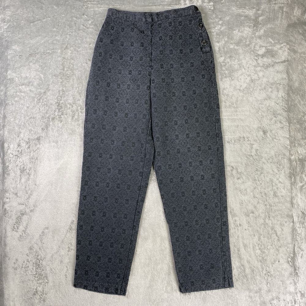 Vtg Habitat Pants Womens Sz M Grey Side Buttons Jacquard Brocade‎ Damask Chic